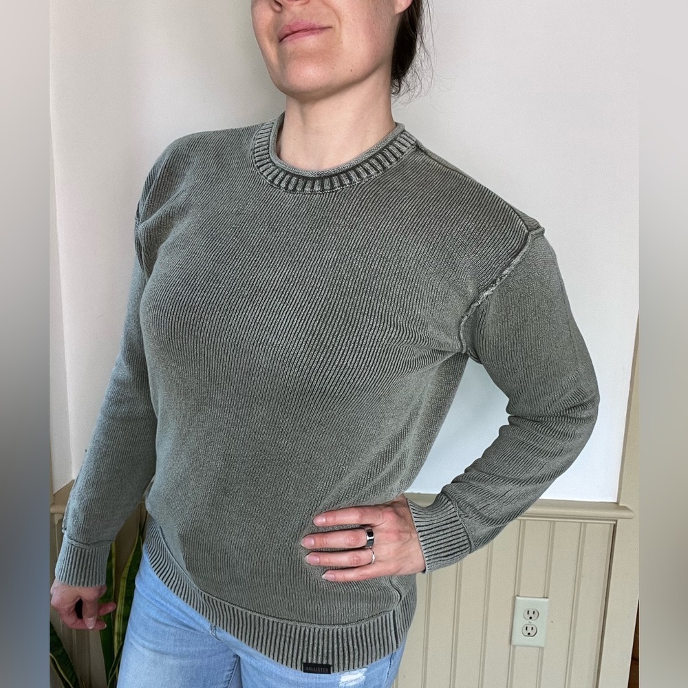 Hollister Y2K Knit Crewneck Sweater S Sage Green Fall Autumn Preppy School Top